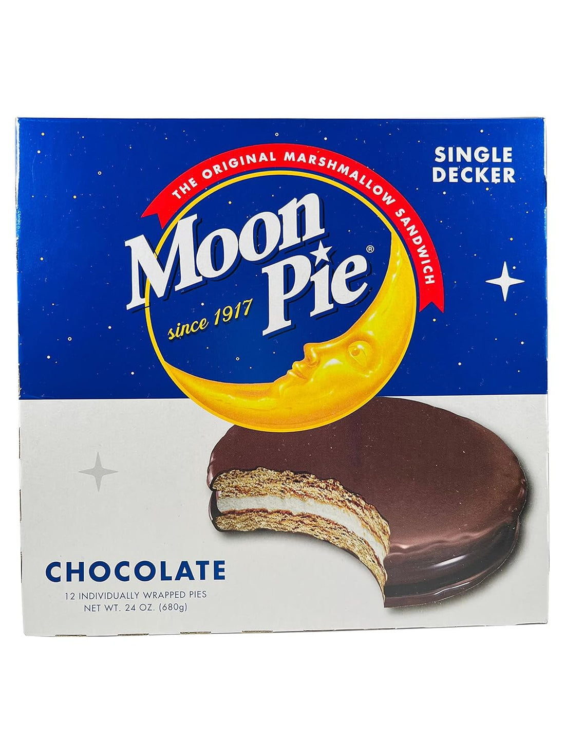 Moon Pie Single Decker - Chocolate. The Original Marshmallow Sandwich, 12 Pies per box