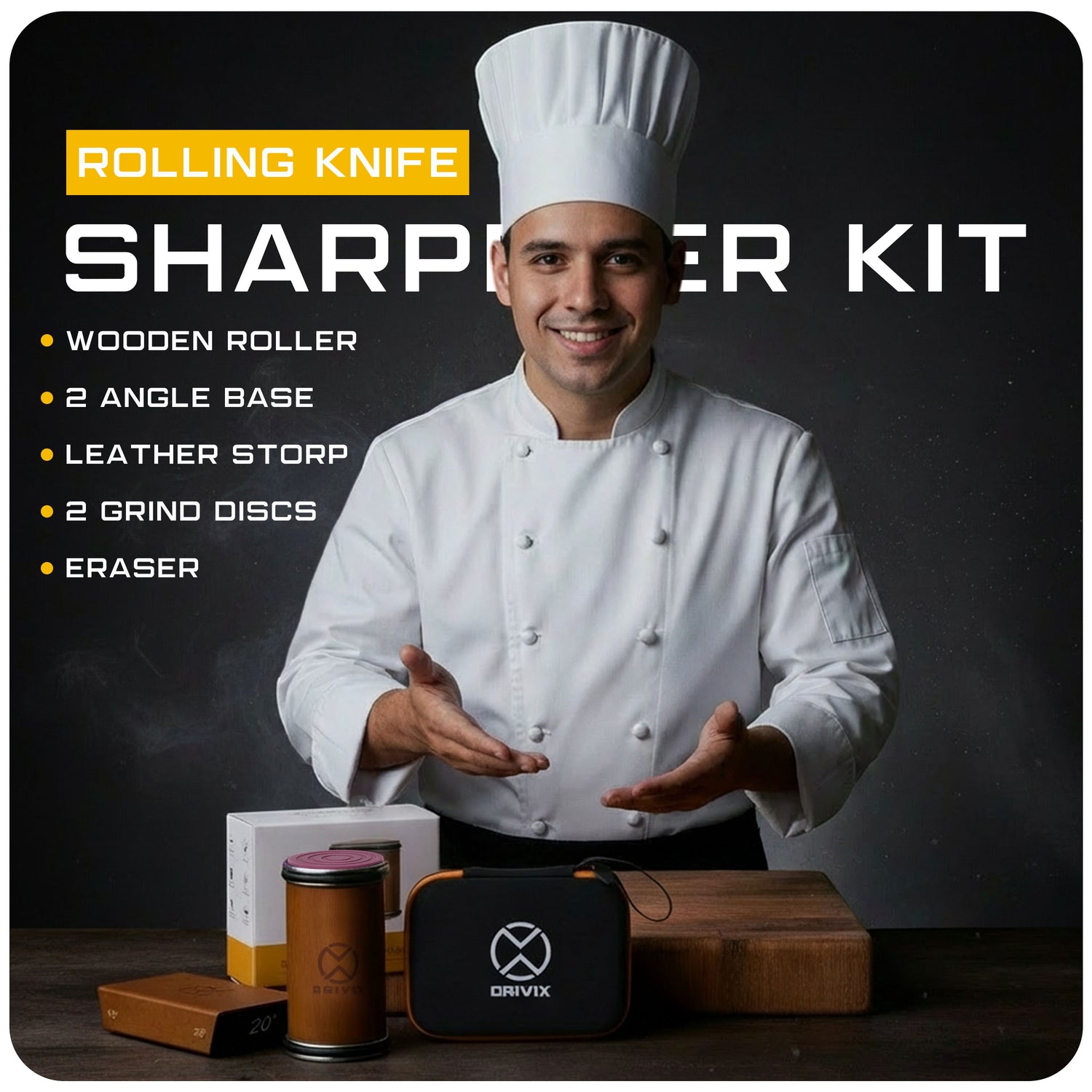 Rolling Knife Sharpener Kit with Magnetic 2-Angle Base