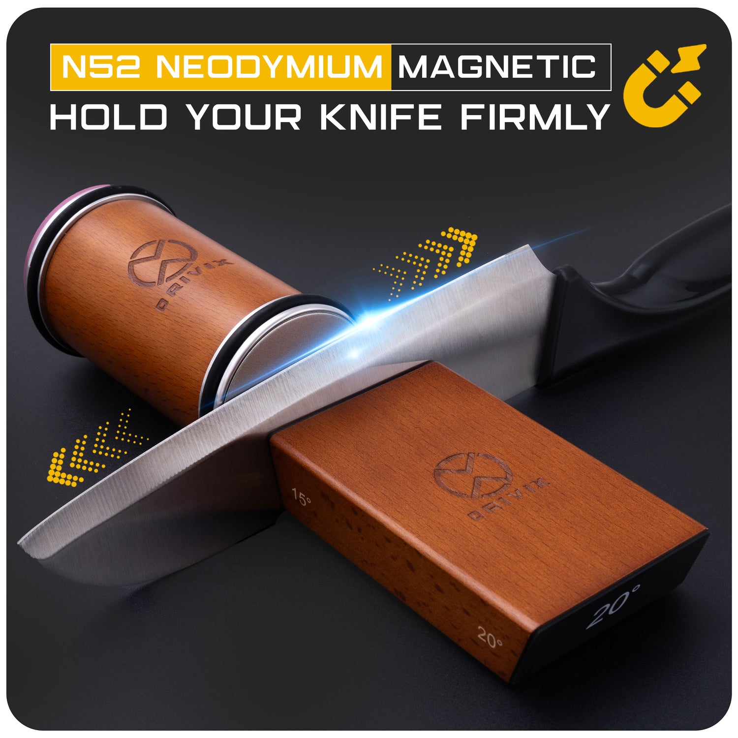 Rolling Knife Sharpener Kit with Magnetic 2-Angle Base